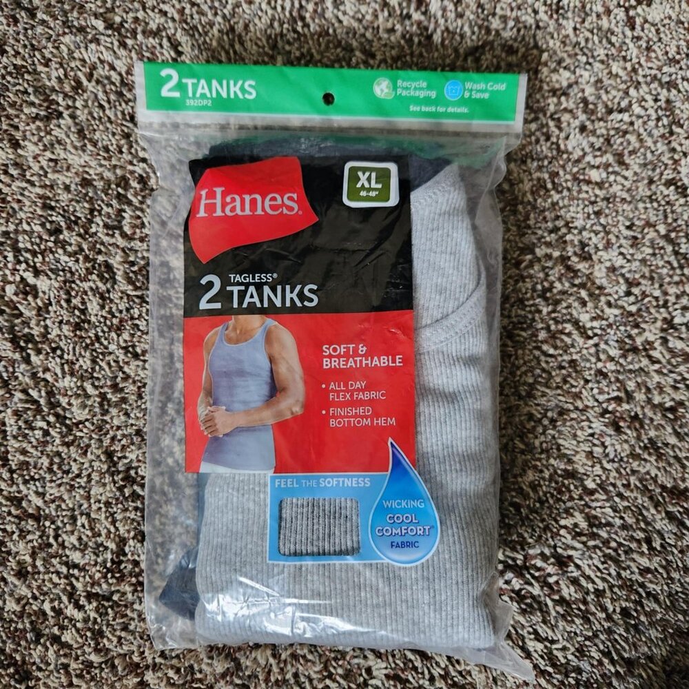 Hanes Mens Tagless Tanks / A-Shirts 2 Pack - Size XL - Brand new